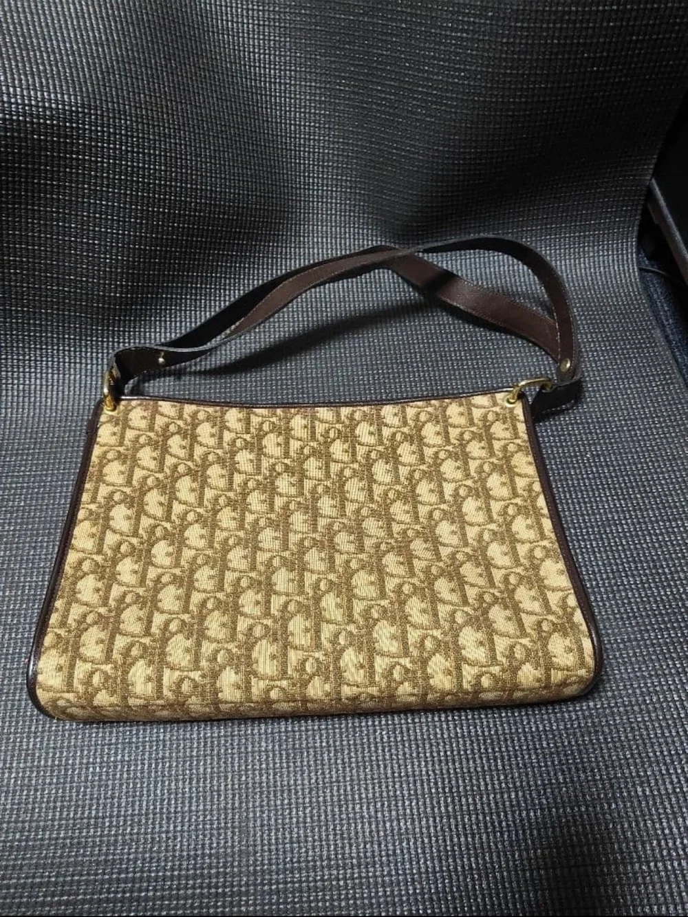 Dior Brown Monogram Canvas Shoulder Bag with Dark Brown Trim